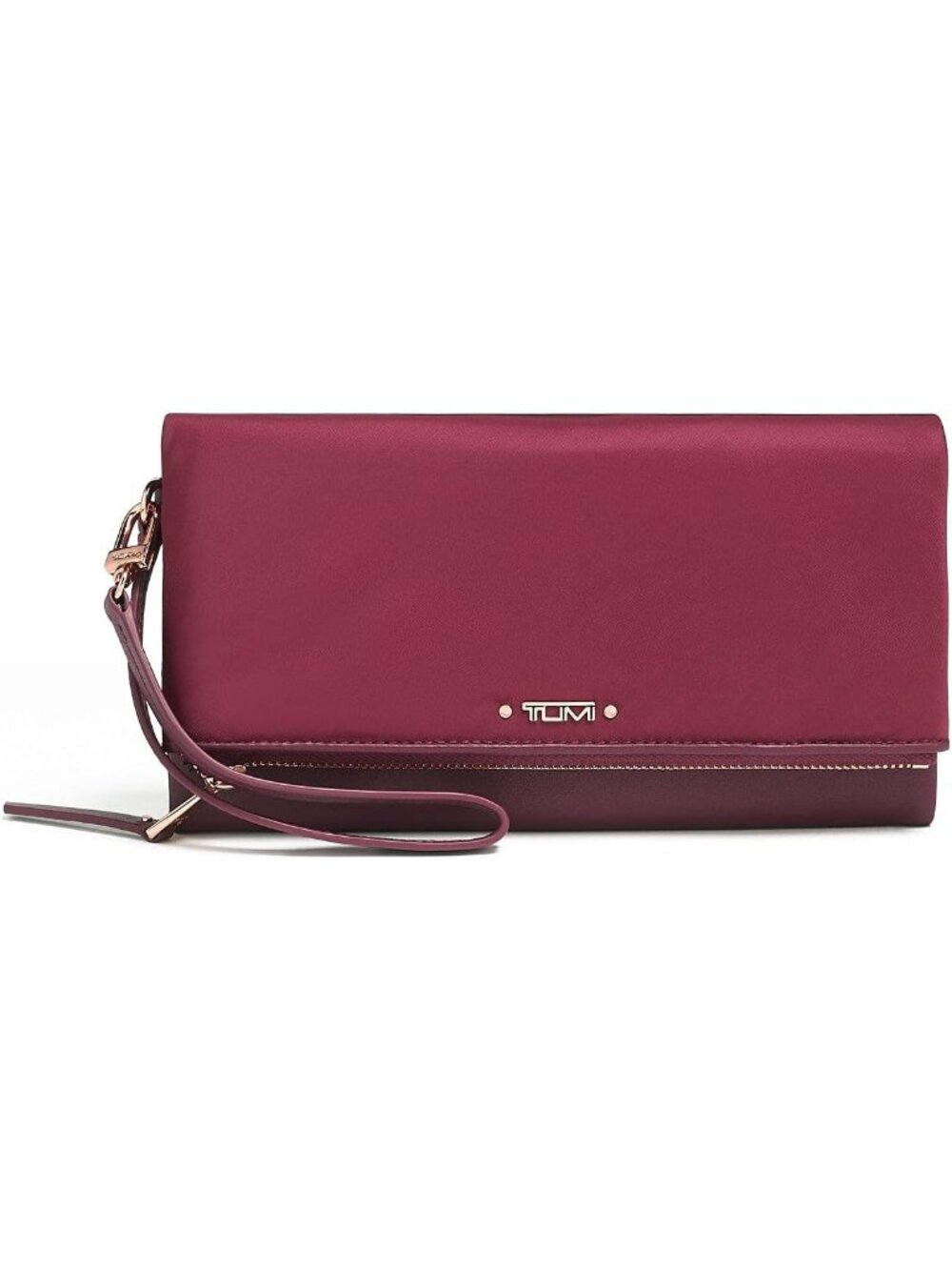 TUMI Voyageur Travel Wallet Removable Leather Wristlet Strap Berry NWOT